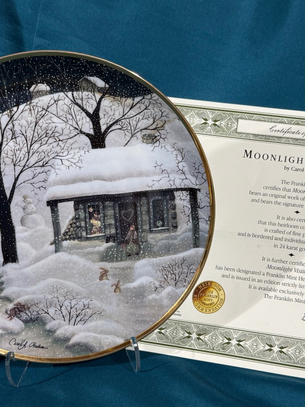Franklin Mint Carol Endres Ltd Ed Moonlight Visitors Collector 24K Plate